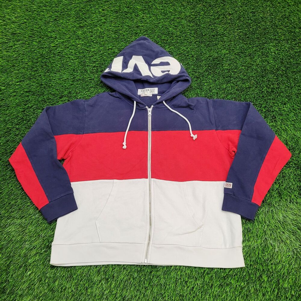 LEVIS Colorblock Zip Hoodie Womens XL 23x24 Blue Red Boxy